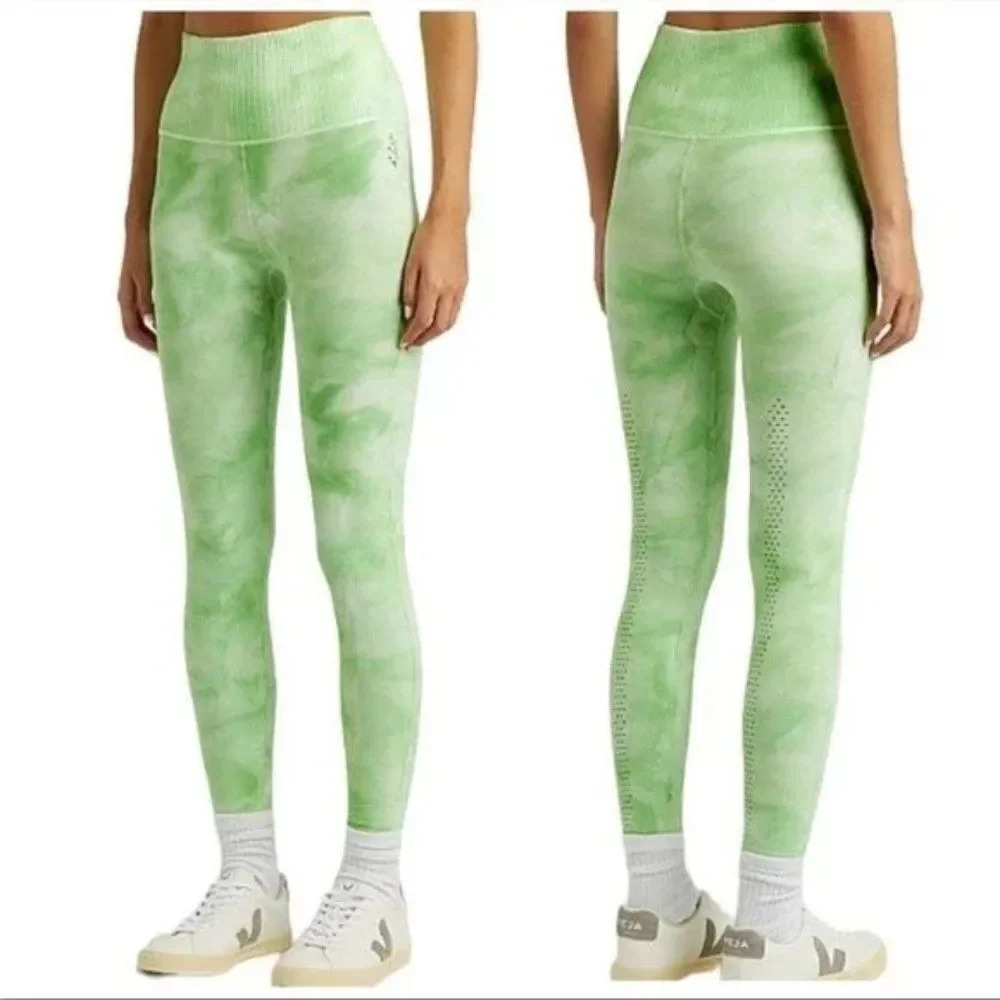 FREE PEOPLE Movement Good Karma Tie-Dye Leggings Size Small Electric Pistachio
